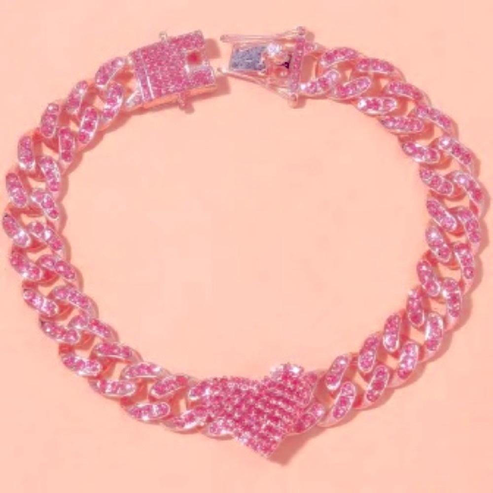 Pink Lemonade Heart Cuban Link Ankle Bracelet